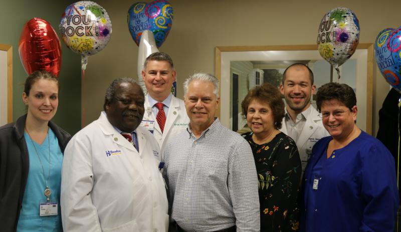 Celebrating Excellent Care are (l-r) Julie Watson, exercise physiologist cardiac rehab; Dr. M. Ray Kuretu, Board Certified Cardiac Surgeon; Brian McCarthy, chief cardiac physician assistant; Richard and Deborah Campitelli; Eugene Isaac, physician assistant; and Moira Quint, office manager. SUBMITTED PHOTO
Thanks so much!